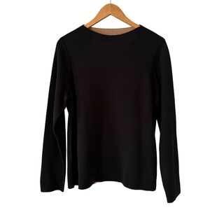 Eileen Fisher Black Silk Cotton Sweater Large Petite Classic Minimalist